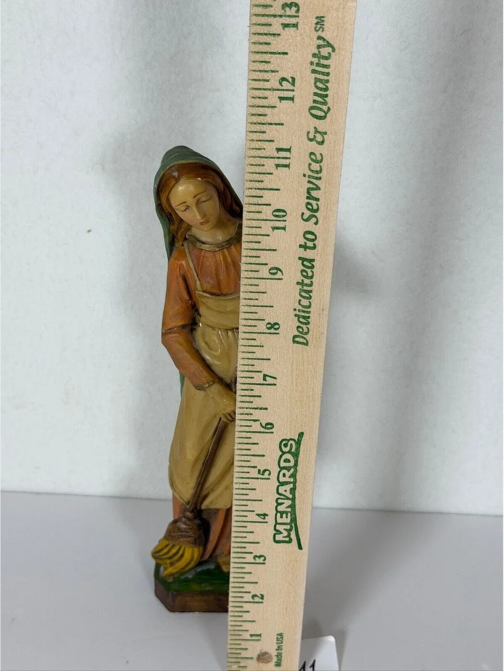 Vintage Hand Painted Figure Italy Woman with Broom Nativity Decor F-11